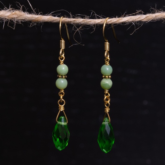 Handmade Serpentine & Glass Drop Earrings - Picture 1 of 1